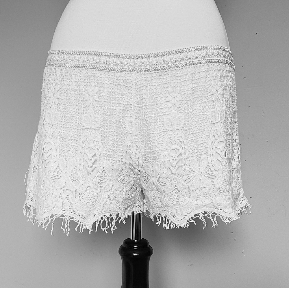 Cream Shorts with lace overlay